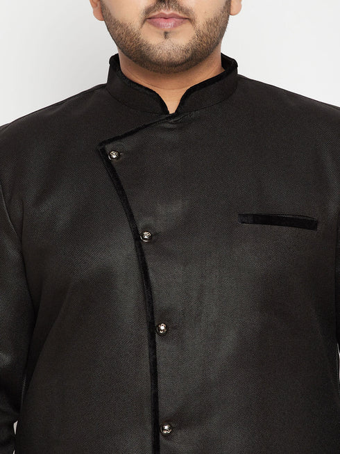Vastramay Men's Plus Size Black Sherwani Set